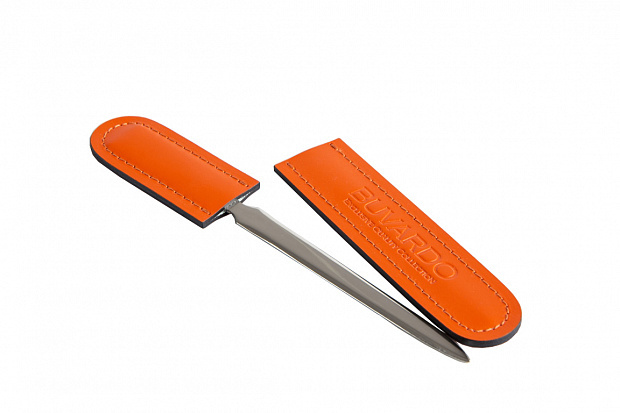 Нож канцелярский в чехле из кожи оранж/шоколад