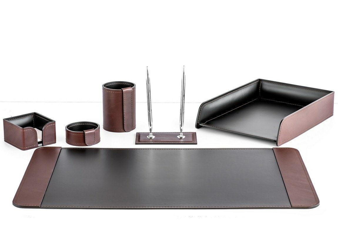 Набор на стол руководителя 6 предметов из кожи FG Brown/черный Premium №22